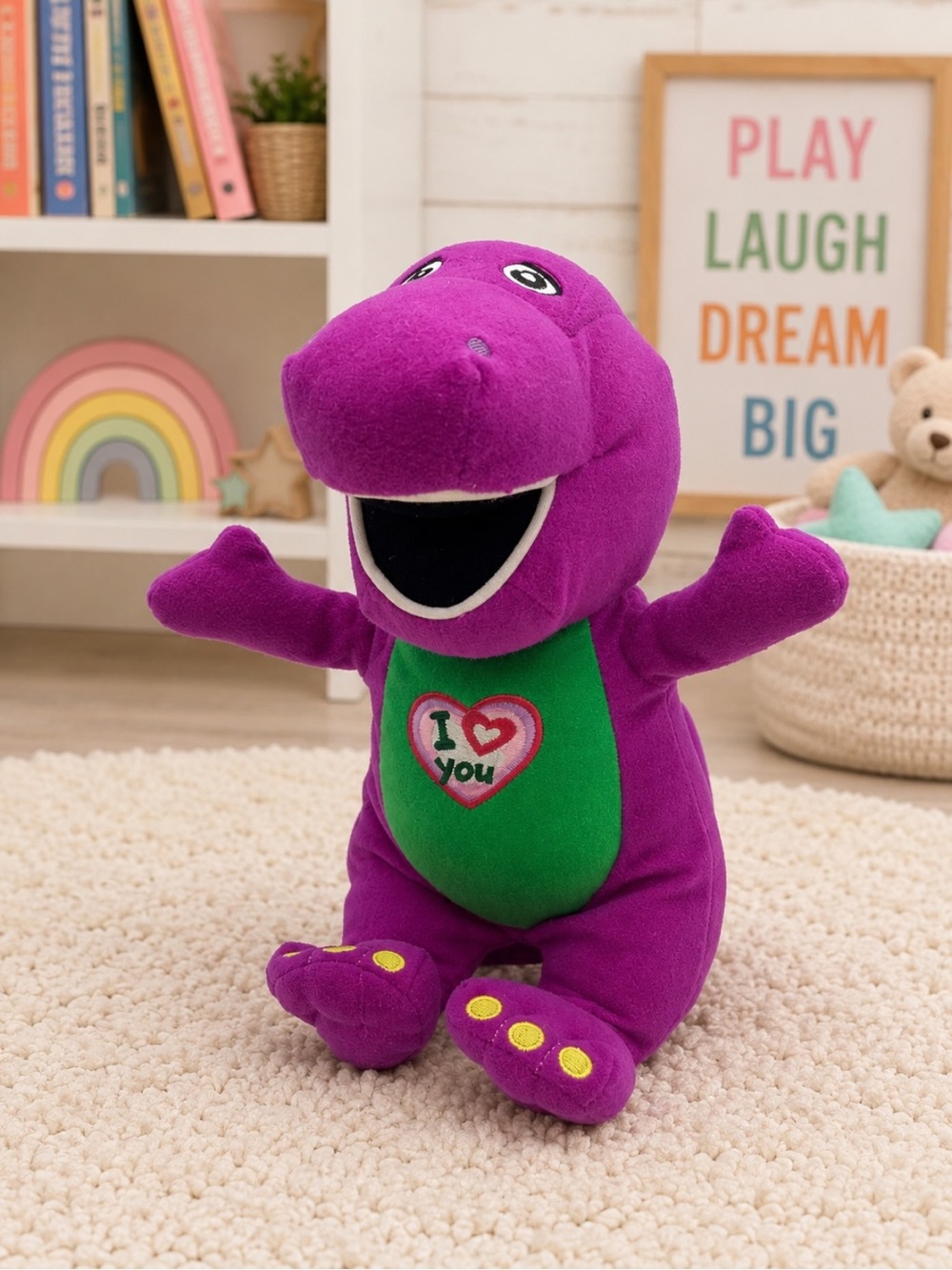 Barney 2011 Lyons Toy Island I Love You Singing Purple Dinosaur Plush Works 8.5”